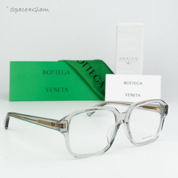 NEW Bottega Veneta BV1295O 004 Transparent Grey Demo Square Unisex Eyeglasses - Picture 3 of 7